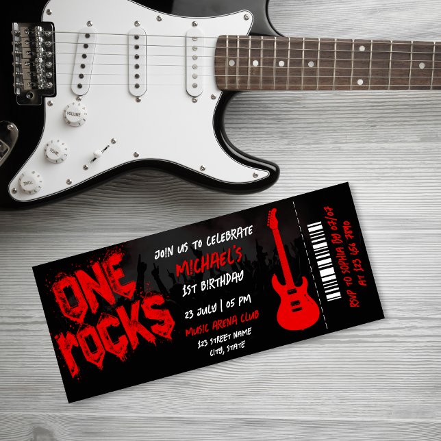 Invitation One Rocks Music Theme Concert Billet Anniversaire (Créateur téléchargé)
