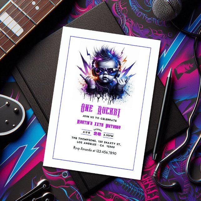 Invitation One Rocks ! Rock le 1er anniversaire (One Rocks! Rock On 1st Birthday Party Invitation)