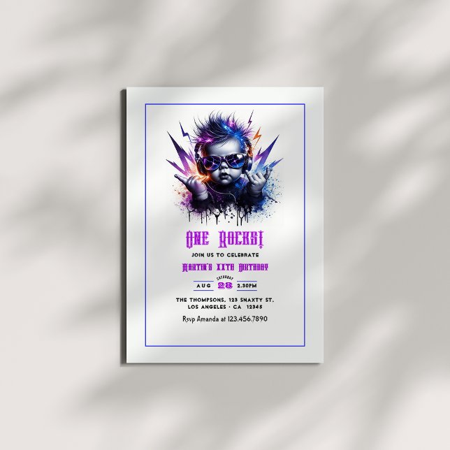 Invitation One Rocks ! Rock On fête son 1er anniversaire (One Rocks! Rock On 1st Birthday Party Invitation)