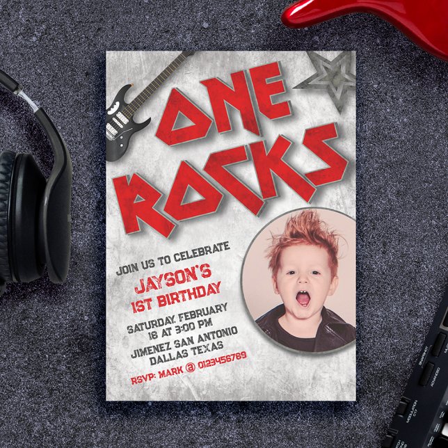 Invitation One Rocks - Une année déchaînée avec photo (One Rocks - Rocked One Year with Picture Invitation)