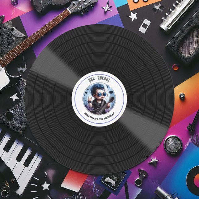 Invitation "One Rocks !" Vinyl Record Rock Star 1er anniversa ("One Rocks!" Vinyl Record Rock Star 1st Birthday Invitation)