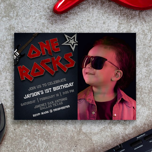 Invitation One Rocks with Picture - 1er anniversaire (One Rocks with Picture - 1st Birthday Invitation)