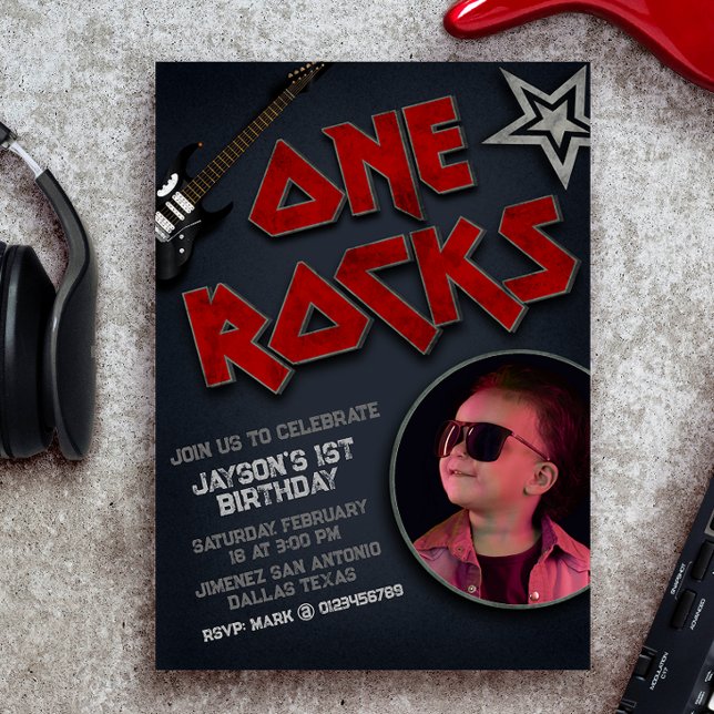 Invitation One Rocks with Picture - Rockstar 1er anniversaire (Créateur téléchargé)
