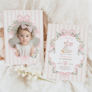 Invitation One Silly Goose 1er anniversaire Vintage Bow Flora