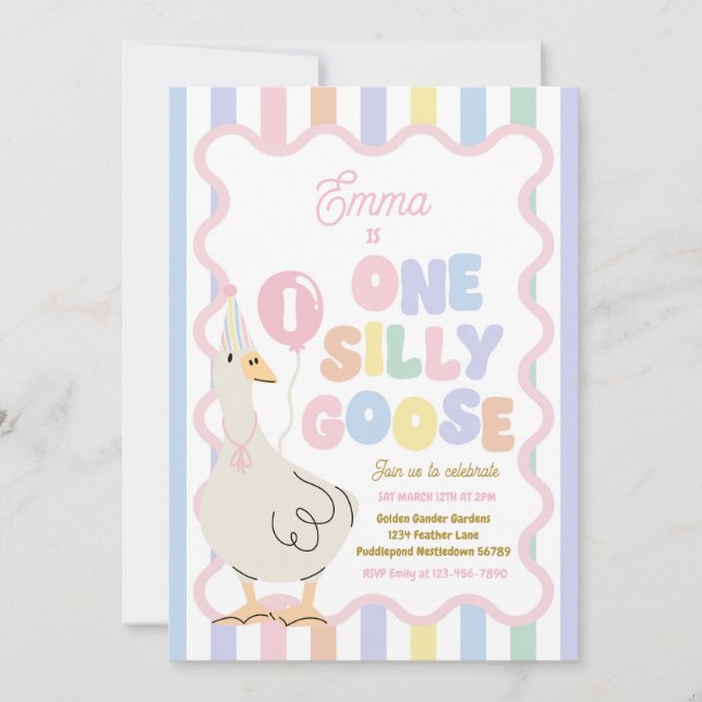Invitation One Silly Goose 1st Birthday Party Spring Birthday (Devant)