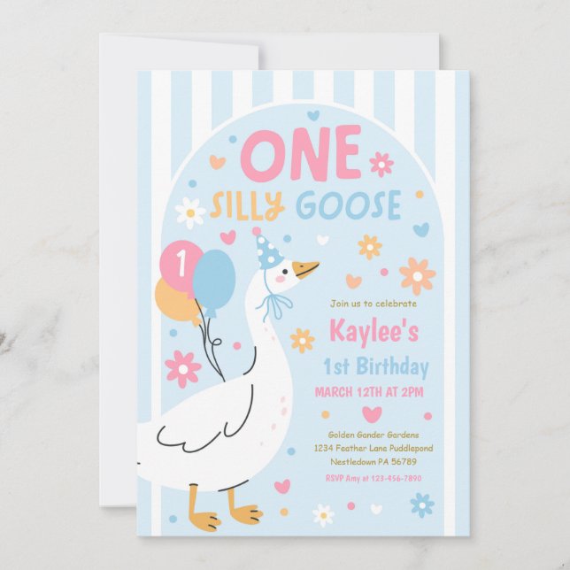 Invitation One Silly Goose 1st Birthday Party Spring Birthday (Devant)