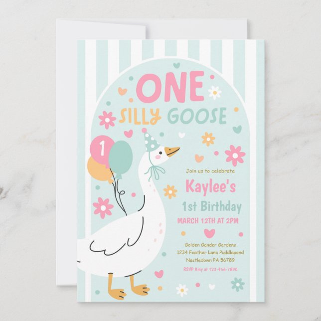 Invitation One Silly Goose 1st Birthday Party Spring Birthday (Devant)