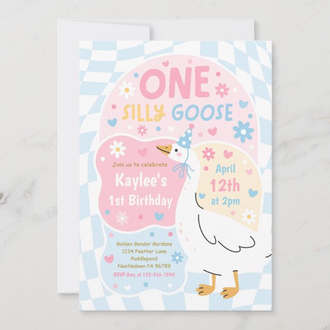Invitation One Silly Goose 1st Birthday Party Spring Birthday (Devant)