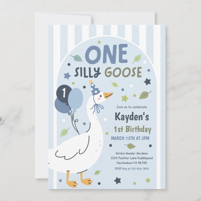 Invitation One Silly Goose 1st Birthday Party Spring Birthday (Devant)