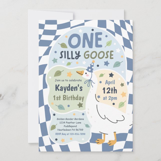 Invitation One Silly Goose 1st Birthday Party Spring Birthday (Devant)