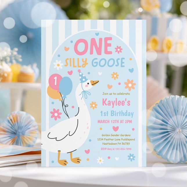 Invitation One Silly Goose 1st Birthday Party Spring Birthday (Créateur téléchargé)