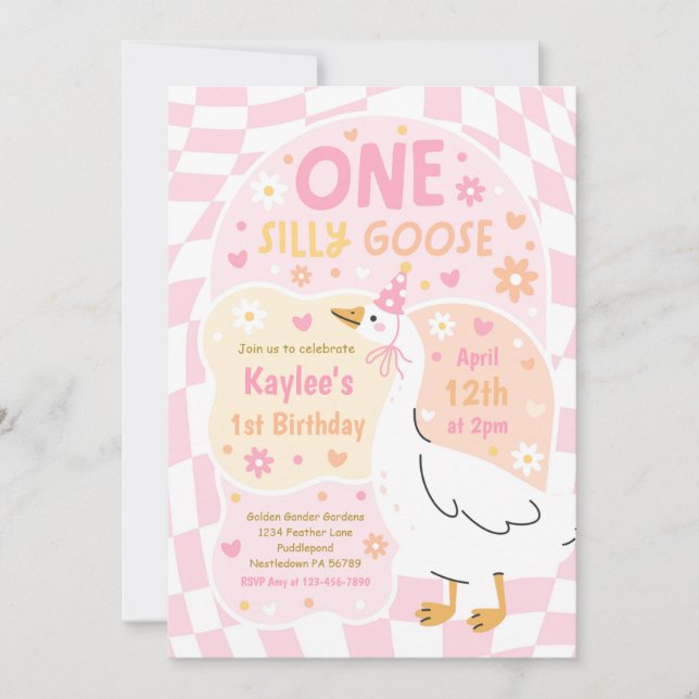Invitation One Silly Goose 1st Birthday Party Spring Birthday (Devant)