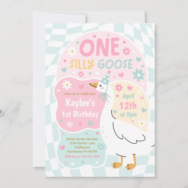 Invitation One Silly Goose 1st Birthday Party Spring Birthday (Devant)