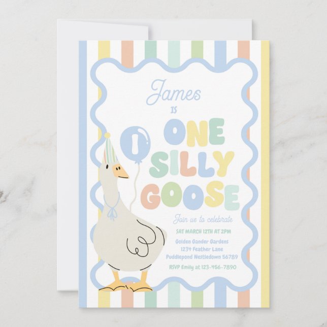 Invitation One Silly Goose 1st Birthday Party Spring Birthday (Devant)