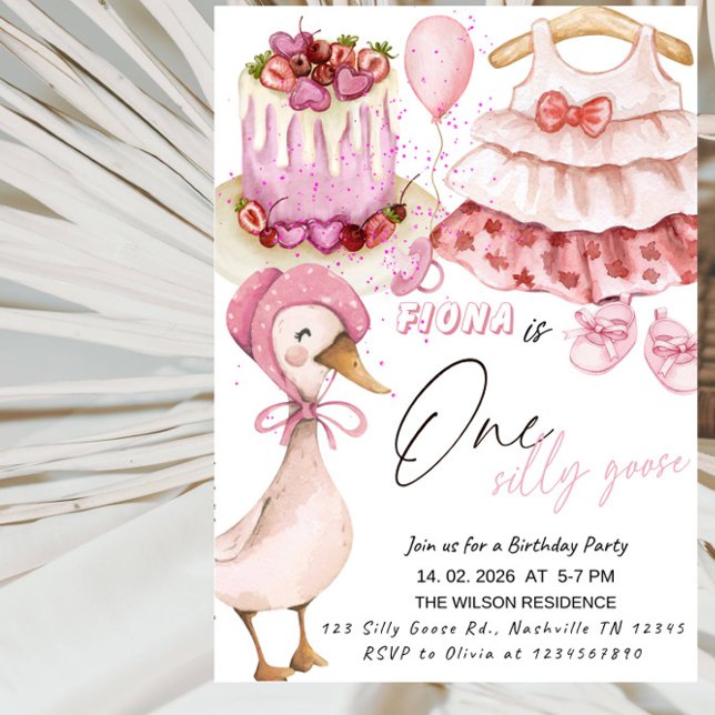 Invitation One Silly Goose 1st Birthday- Valentine Baby Girl  (Créateur téléchargé)
