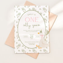 One Silly Goose Birthday Invite Vintage Floral 1ST