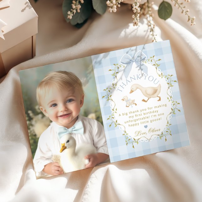 Invitation One Silly Goose Birthday Photo Thank you card (Créateur téléchargé)