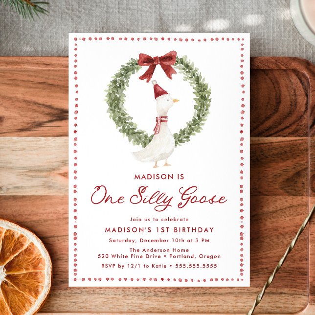 Invitation One Silly Goose Christmas Red Bow 1st Birthday (Créateur téléchargé)