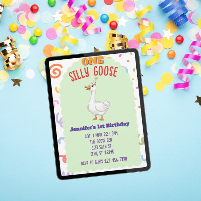 Invitation ONE Silly Goose, Colorful 1st Birthday (Créateur téléchargé)