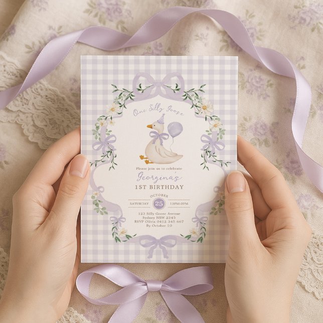 Invitation One Silly Goose Lilac Purple Bow 1st Birthday (Créateur téléchargé)