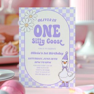 Invitation ONE Silly Goose Moderne Rétro 1ère fête d'annivers