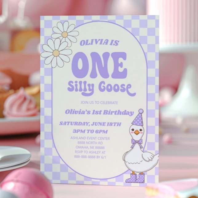Invitation ONE Silly Goose Moderne Rétro 1ère fête d'annivers (Créateur téléchargé)