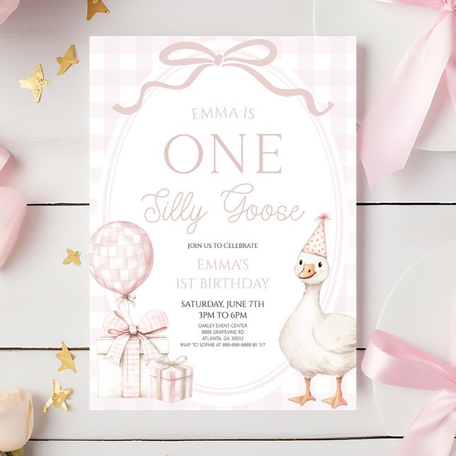 Invitation ONE Silly Goose Pink 1st Birthday Party (Créateur téléchargé)