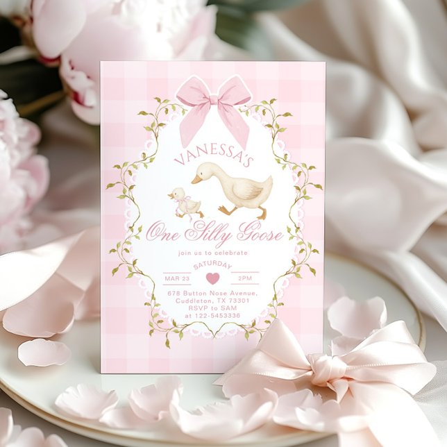 Invitation One Silly Goose Pink Bow Girl 1st Birthday (Créateur téléchargé)