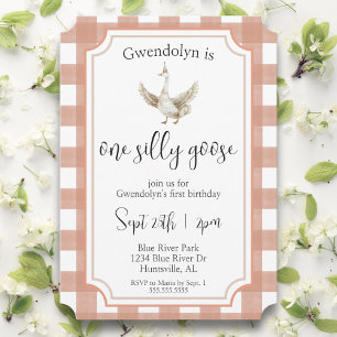 Invitation "One Silly Goose" Soignée rose Premier anniversair