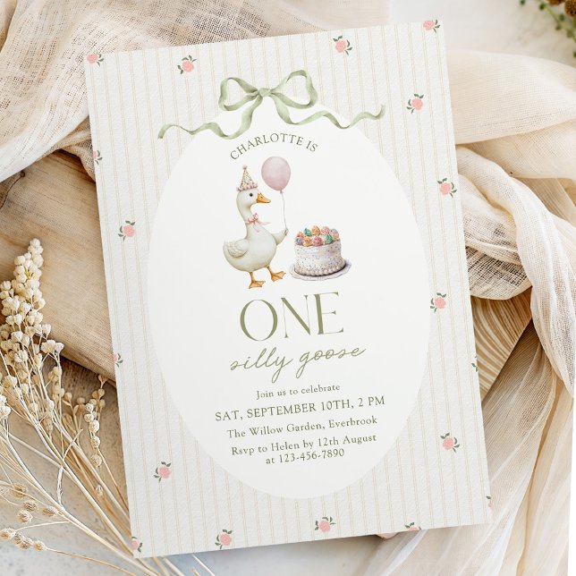 Invitation One Silly Goose Vintage Girl Birthday (Créateur téléchargé)