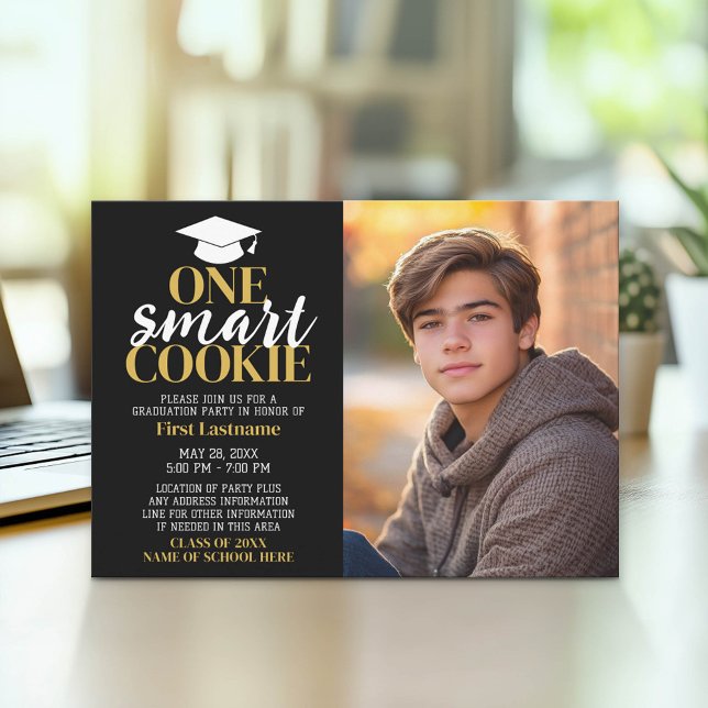 Invitation One Smart Cookie - Graduation Photo - Grad (Graduation Party Invitation with Photo)