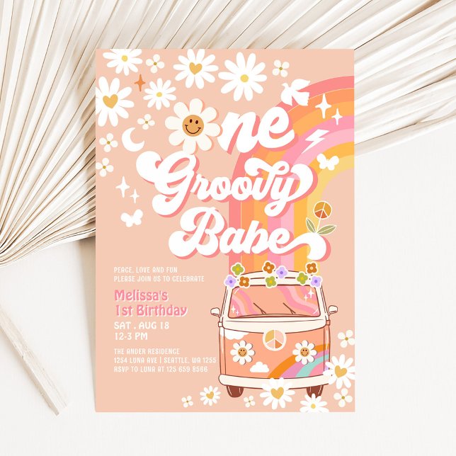 Invitation ONE Super Babe Daisy Rainbow Super 1er anniversair (Créateur téléchargé)