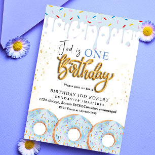 Invitation One Sweet 1nd Donut BLUE crème Anniversaire
