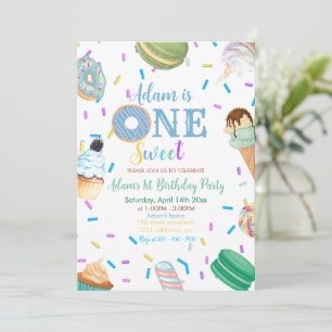 Invitation One Sweet Boy Donut Blue Dessert 1er anniversaire