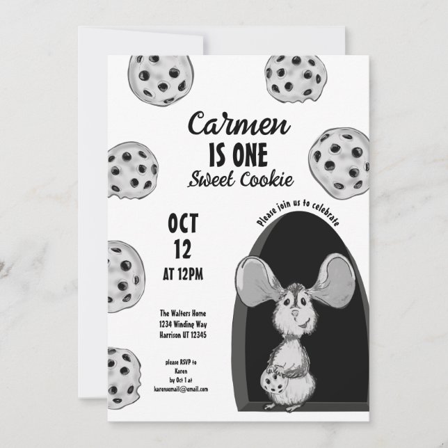 Invitation One Sweet Cookie Mouse First Birthday (Devant)