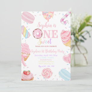 Invitation One Sweet Girl Donut pastel rose 1er anniversaire 