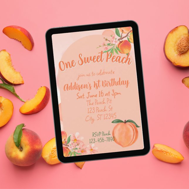 Invitation One Sweet Peach, 1st Birthday (Créateur téléchargé)