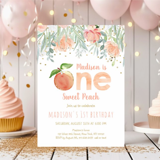 Invitation One Sweet Peach Girl 1er anniversaire (Créateur téléchargé)