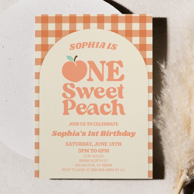 Invitation One Sweet Peach Orange Première fête d'anniversair (Créateur téléchargé)