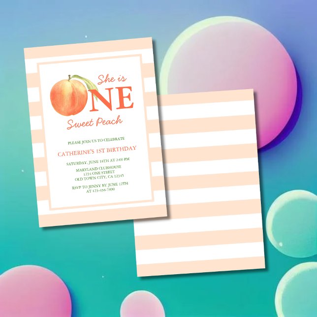 Invitation One Sweet Peach Stripes Girl Birthday (Créateur téléchargé)