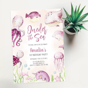 Invitation Oneder la mer Animaux de l'océan 1er Anniversaire