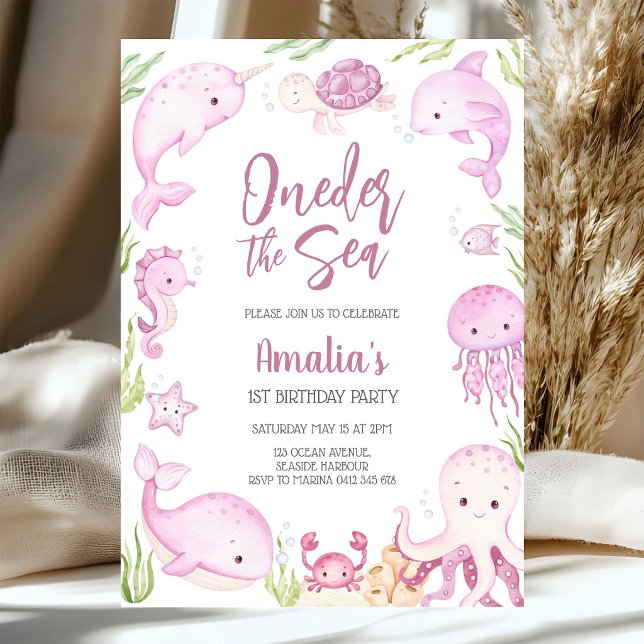 Invitation Oneder la mer Animaux de l'océan 1er Anniversaire  (Créateur téléchargé)
