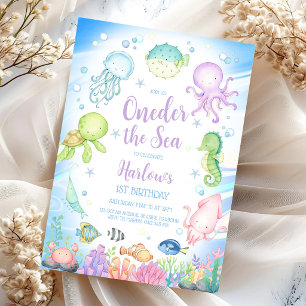 Invitation Oneder la mer Thème Océan Enfants 1er Anniversaire