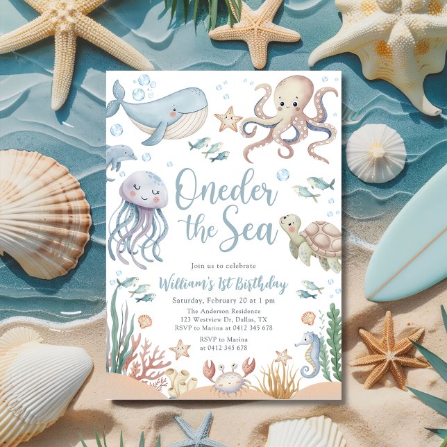 Invitation Oneder sous la mer Animaux de l'océan 1er annivers (Créateur téléchargé)