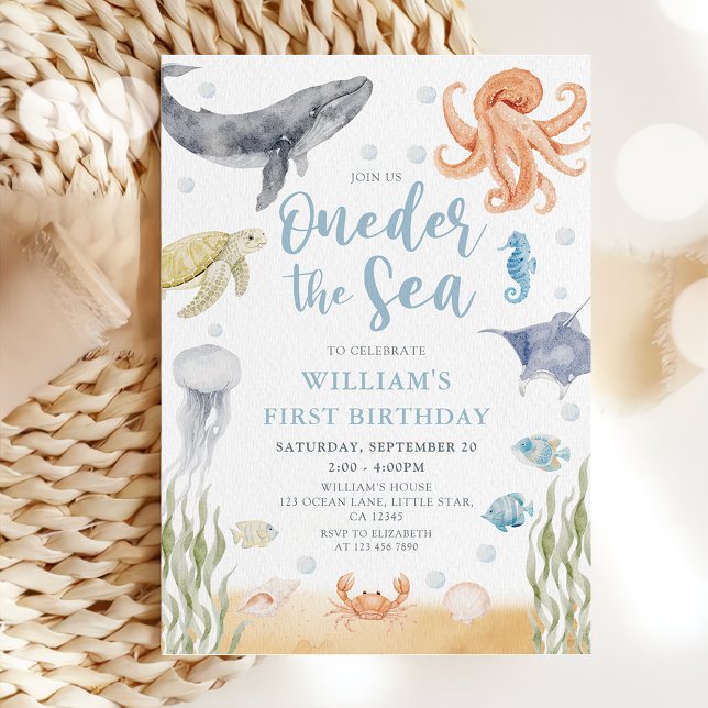 Invitation Oneder sous la mer Animaux de l'océan 1er annivers (Créateur téléchargé)