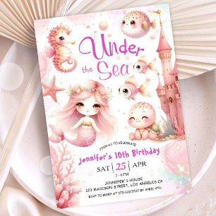 Invitation ONEder The Sea ! 10e anniversaire fille rose migno