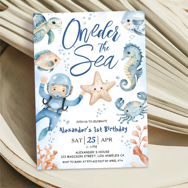 Invitation ONEder The Sea ! 1er anniversaire Boy Cute Ocean (Créateur téléchargé)