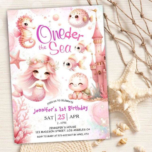 Invitation ONEder The Sea ! 1er Anniversaire Rose Girl Cute O (Créateur téléchargé)
