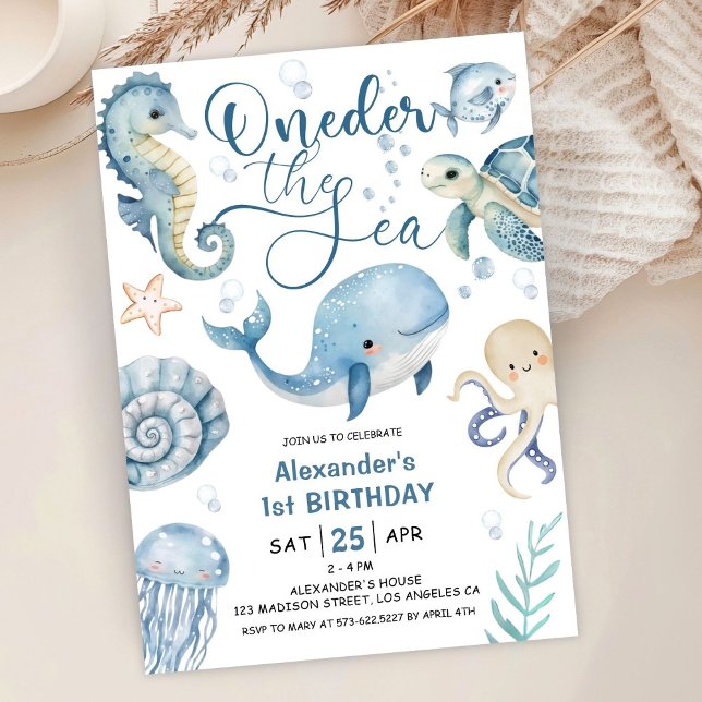 Invitation ONEder The Sea Boy 1er Anniversaire Mignonne Océan (Créateur téléchargé)