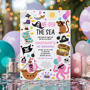 Invitation Oneder The Sea Girl Pirate rose 1er anniversaire